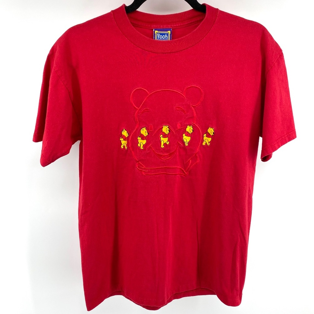 Vintage Disney Pooh Bear Embroidered Red T Shirt